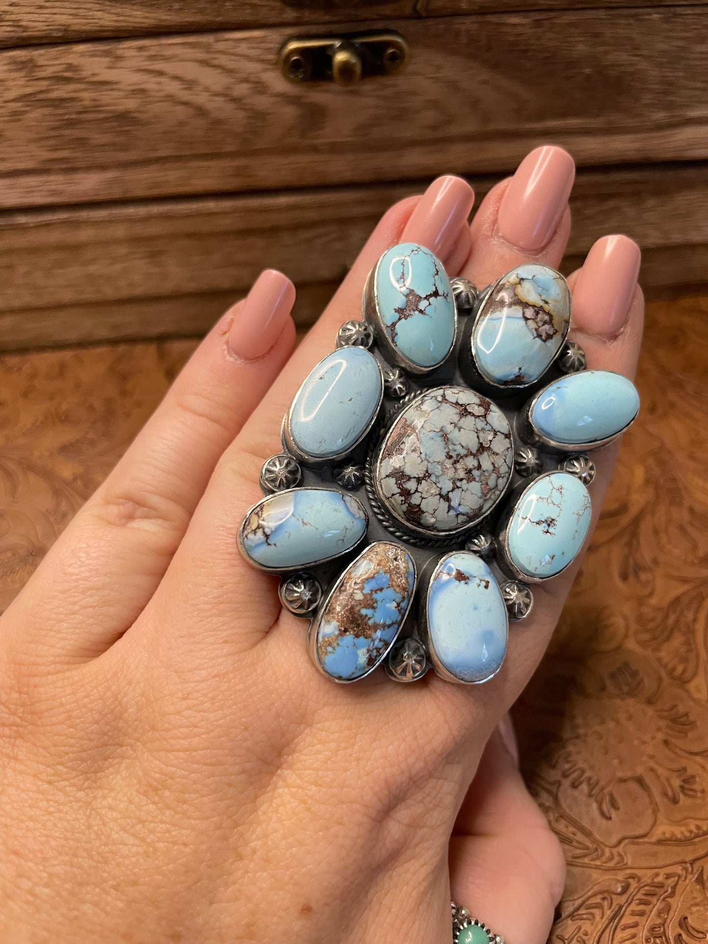 Handcrafted Golden Hills Turquoise And Sterling Silver Adjustable by Tim Vandever