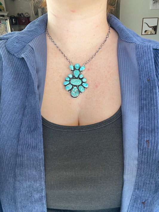 Handcrafted Cariro Blue & Sterling Silver Cluster Necklace Signed & Stamped