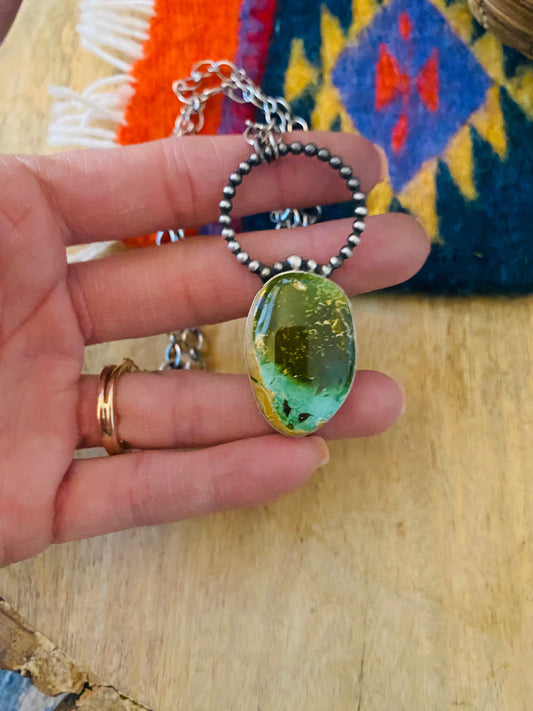 Handcrafted Sterling Silver & Royston Turquoise Necklace Signed