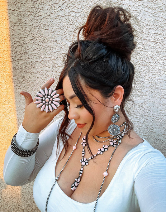 Handcrafted Queen Pink Conch Shell And Sterling Silver Necklace Earrings Set By Travis J