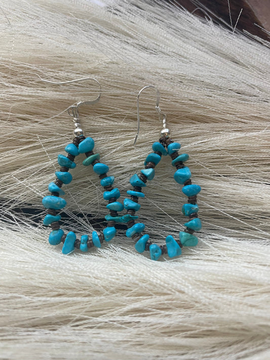 Handcrafted Sterling Silver Turquoise Chips Earrings- Small