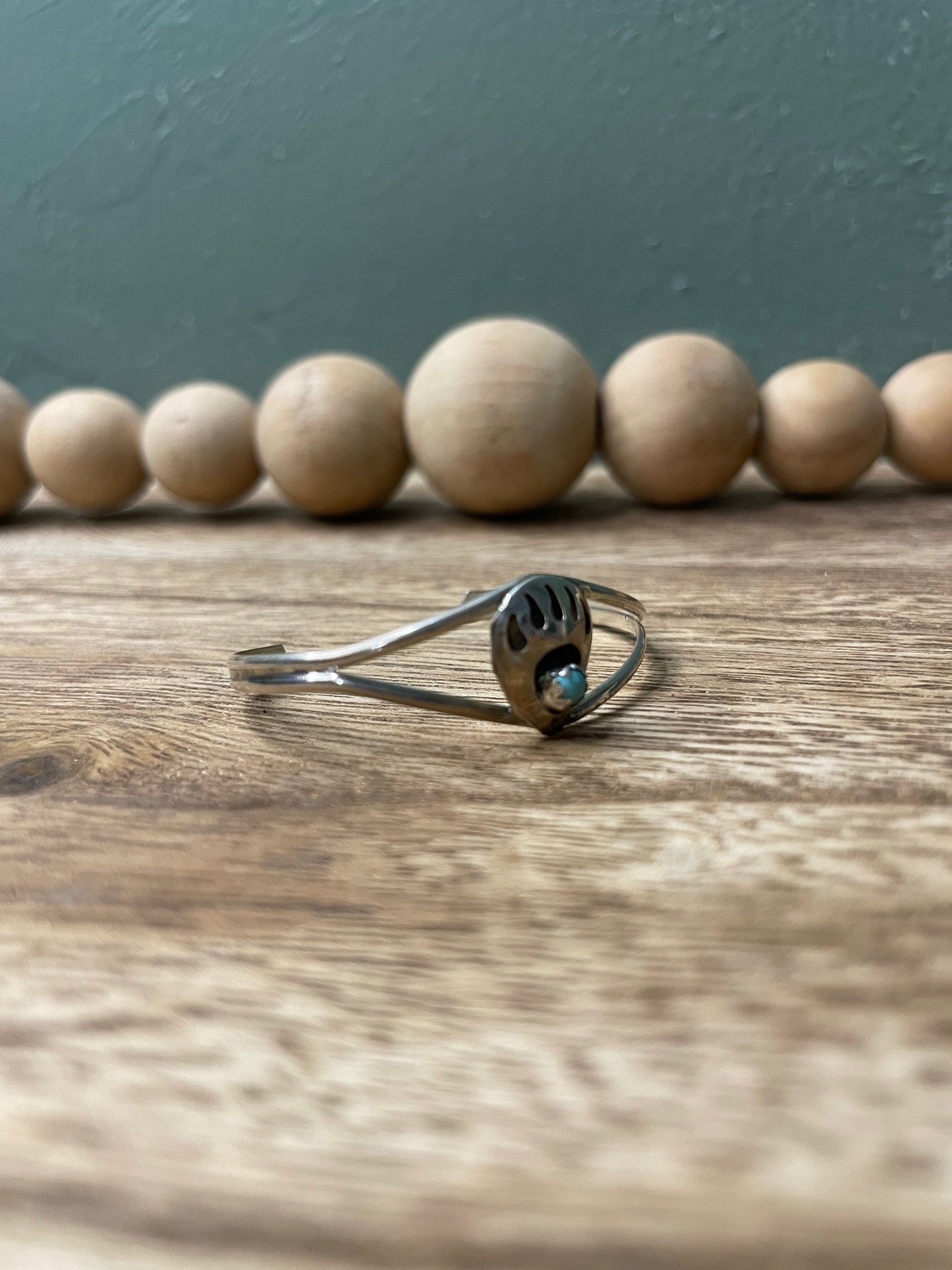 Handcrafted Sterling Silver And Turquoise Baby Bear Paw Cuff Bracelet