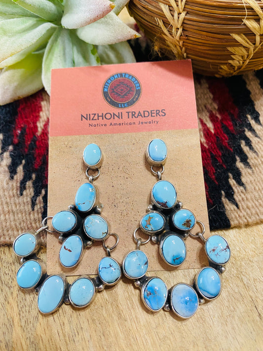 Handcrafted Golden Hills Turquoise & Sterling Silver Cluster Dangle Earrings