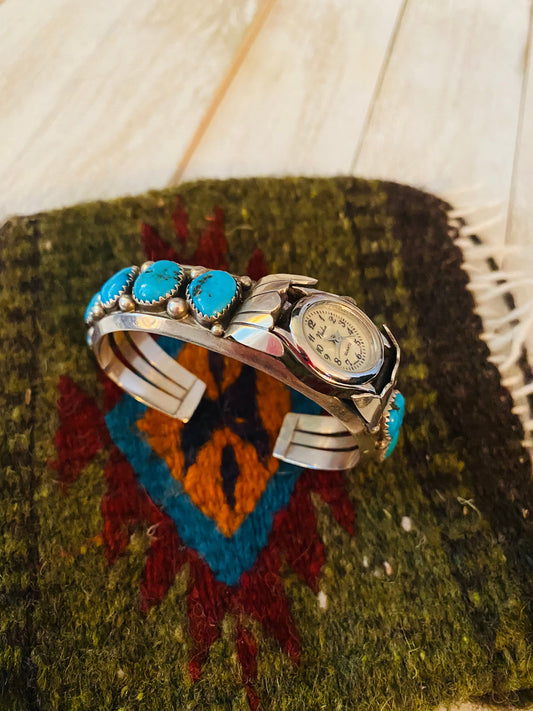 Old Pawn Vintage Navajo Turquoise & Sterling Silver Watch Cuff