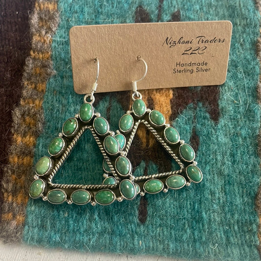 Beautiful Handmade Turquoise Triangle Wire Dangle Earrings By Dan Dodson
