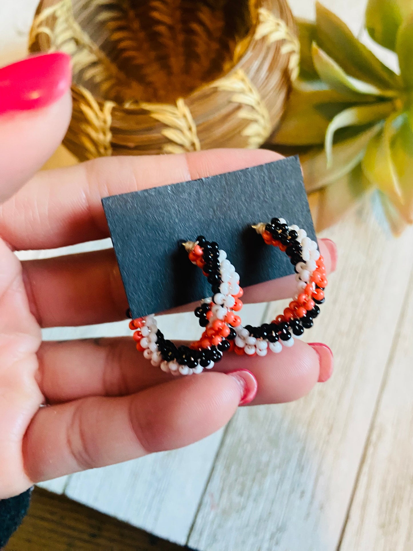 Handcrafted Handmade Beaded Hoop Earrings- orange