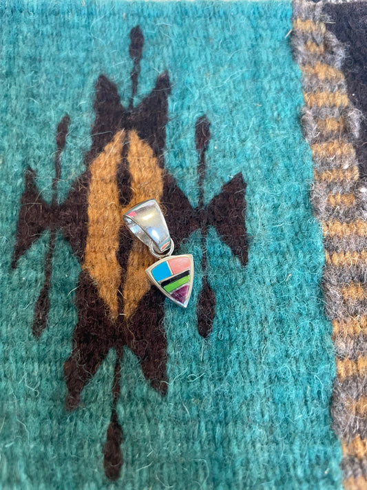 Handcrafted Multi Stone Inlay & Sterling Silver Circle Pendant