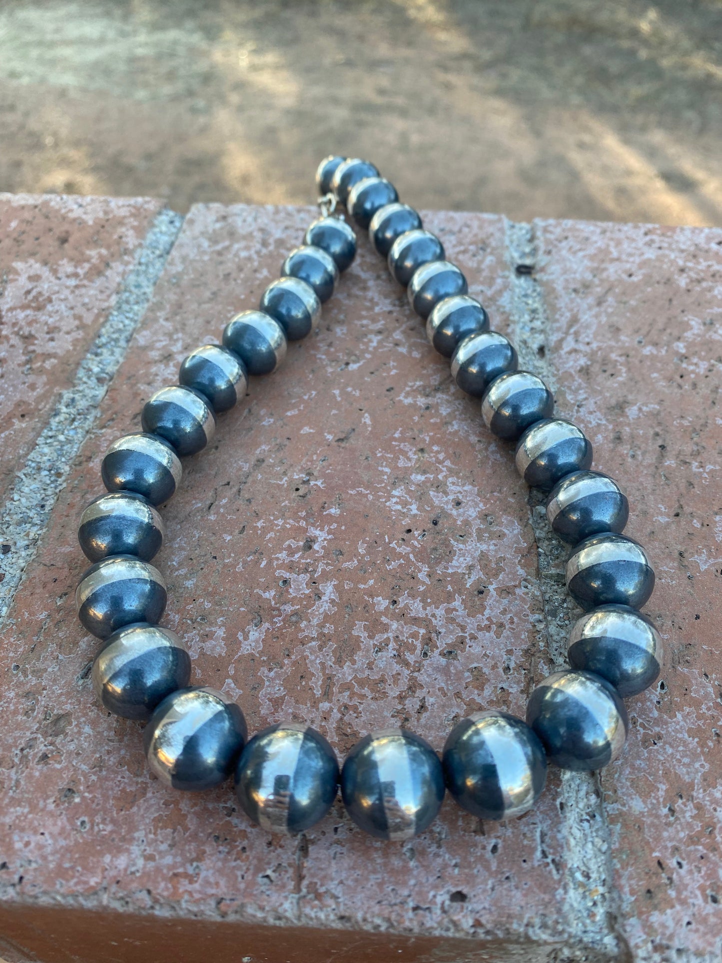 Handcrafted Pearl Style Sterling Silver Pearl 14mm Beaded Necklace 18-20"