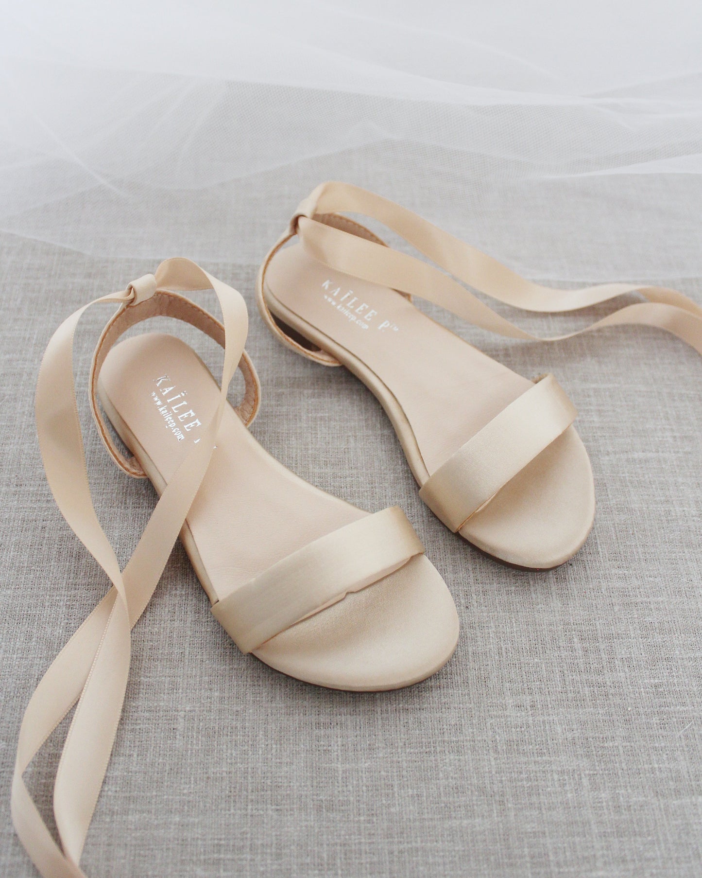 Satin Flat Sandal with Ballerina Lace Up