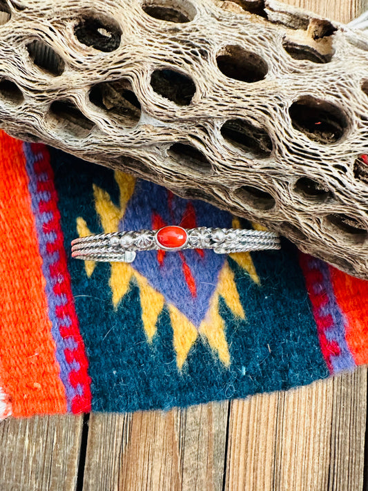 Handcrafted Coral & Sterling Silver Cuff Bracelet