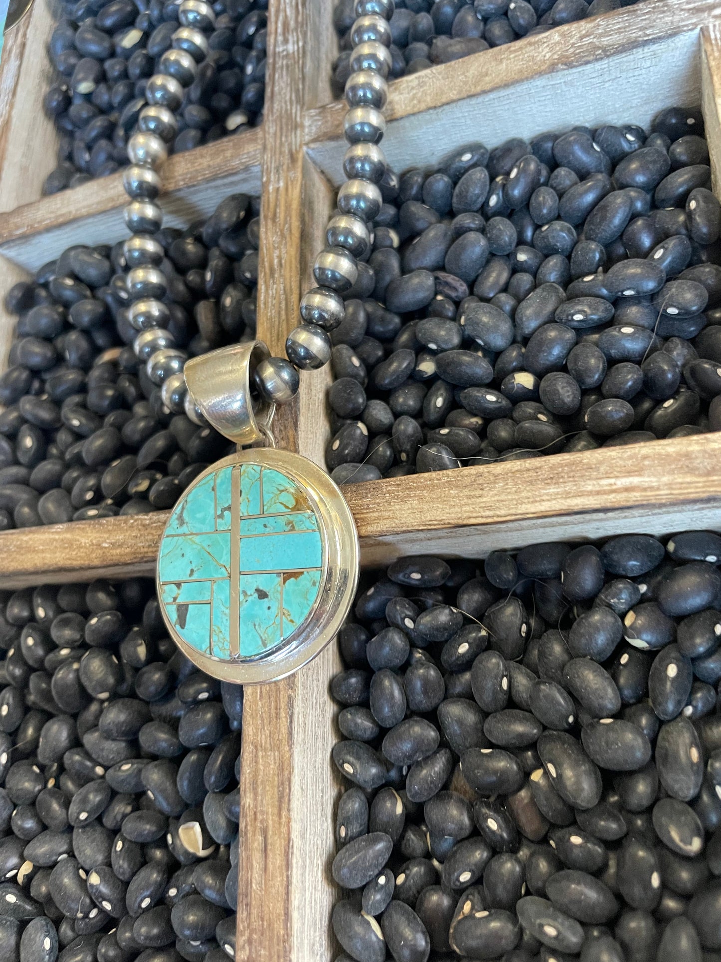 Handcrafted Number 8 Turquoise Inlay & Sterling Silver Circle Pendant