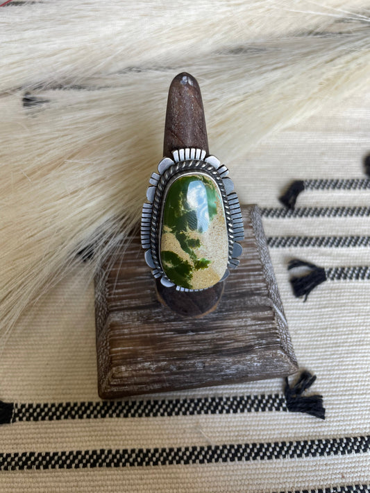 Handcrafted Turquoise & Sterling Silver Ring Size 8.5 Signed Russell Sam