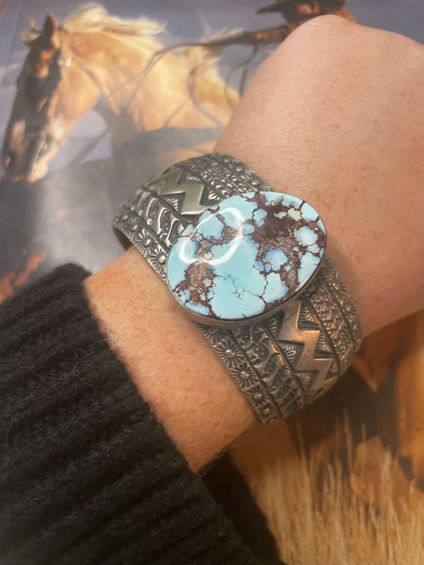 Handcrafted Golden Hills Turquoise Sterling Silver Cuff Bracelet Signed