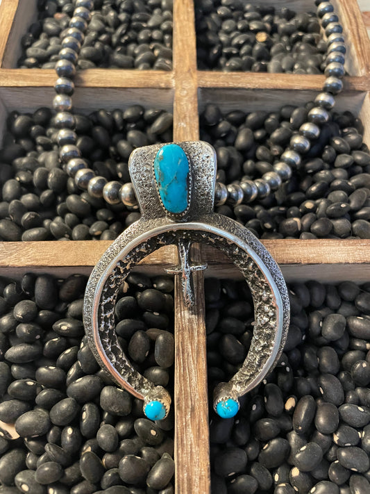 Handcrafted Turquoise & Sterling Silver Naja Pendant Signed