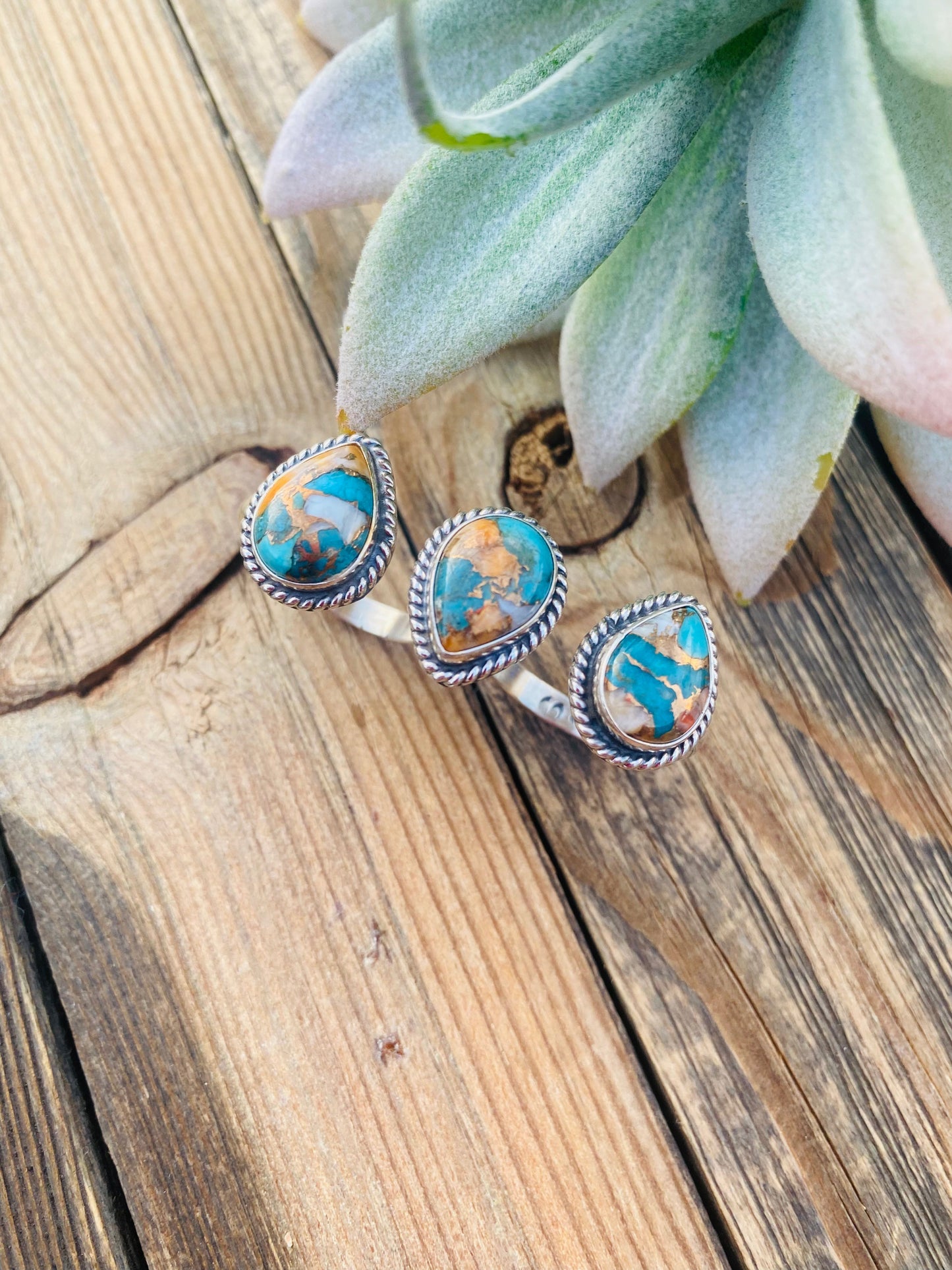 Handcrafted Multi Stone Spice & Sterling Silver Adjustable Ring