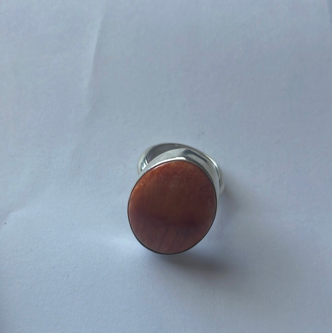 Handcrafted Sterling Silver & Orange Spiny Ring Size 7.5