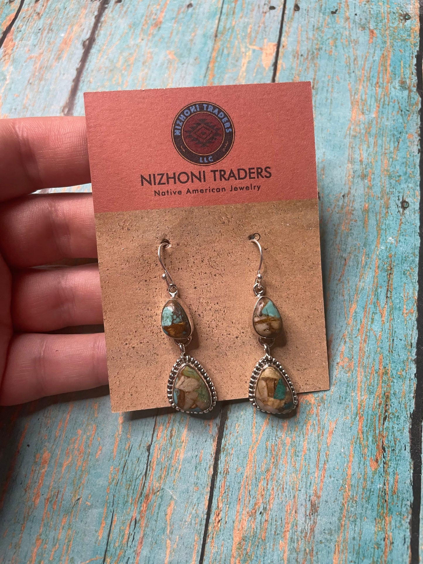 Handmade Sterling Silver & Royston Turquoise Dangle Earrings Signed Nizhoni