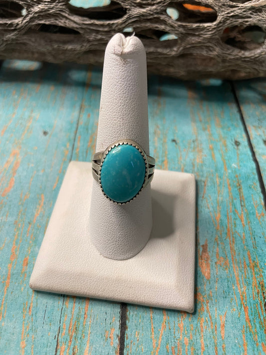 Old Pawn Handcrafted Sterling Silver & Light Blue Larimer Ring Size 8
