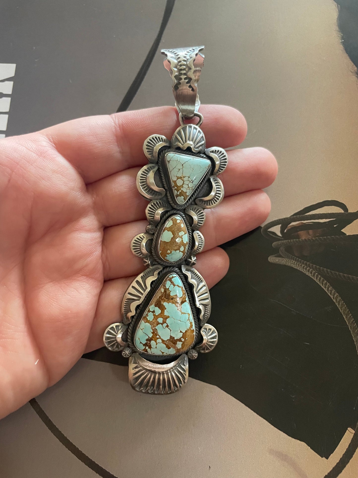 Navajo Sterling Silver & Turquoise Pendant By Gilbert Tom