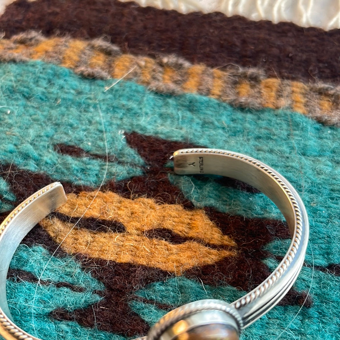 Navajo Turquoise And Sterling Silver Cuff Bracelet Signed