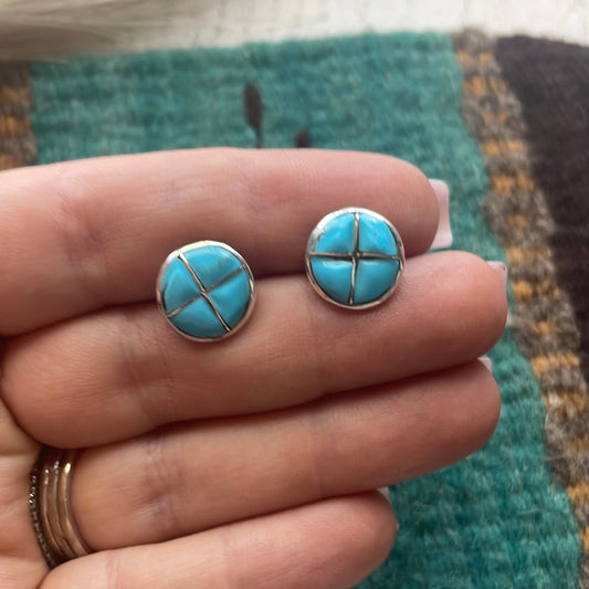 Handcrafted Turquoise Inlay & Sterling Silver Stud Earrings