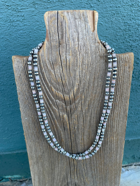 Handcrafted Pink Conch & Sterling Silver Beaded Necklace 18-20”