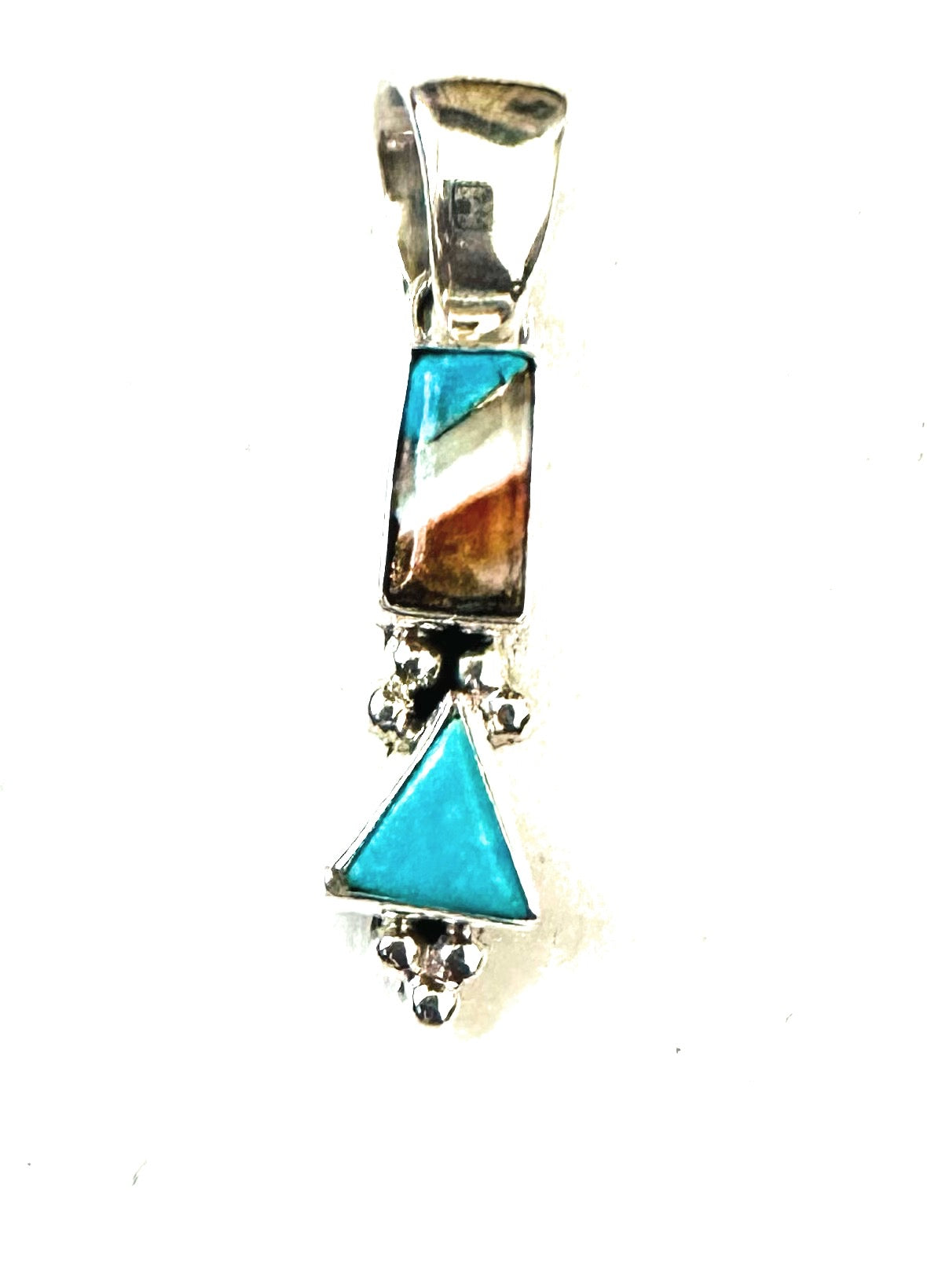 Navajo Turquoise, Spice & Sterling Silver Two Stone Pendant
