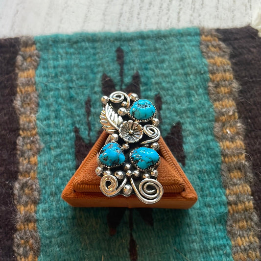 Handcrafted Sterling Silver & Turquoise Flower Ring Size 9