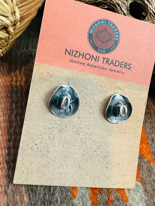 Handcrafted Cowboy Hat Sterling Silver Stud Earrings
