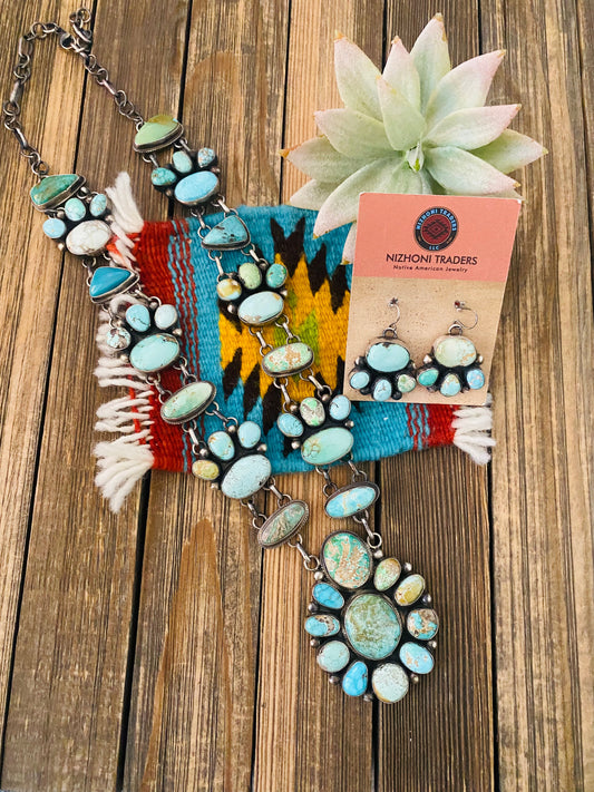 Stunning Handcrafted Carico Lake Turquoise & Sterling Silver Necklace Set