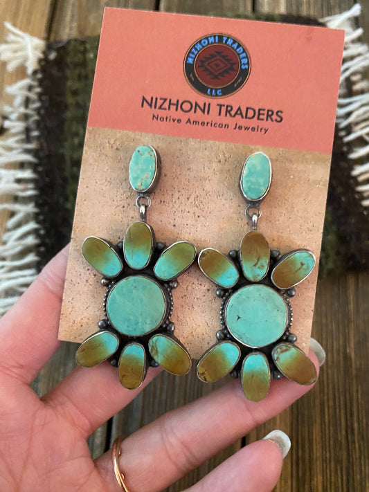 Handcrafted Jacqueline Silver Royston Turquoise & Sterling Silver Dangle Earrings