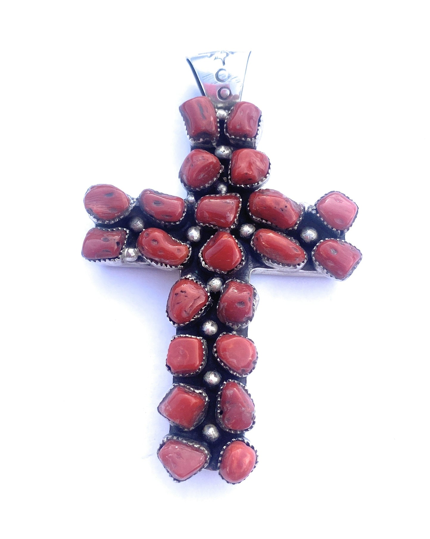 Handcrafted Multi Stone And Sterling Silver Two Sided Inlay Cross Pendant