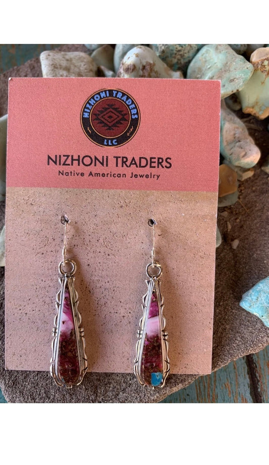 Handcrafted Pink Dream Mojave & Sterling Silver Jagged Edge Dangle Earrings Wire
