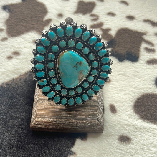 Handcrafted Sterling Silver & Turquoise Ring Size 7 Signed