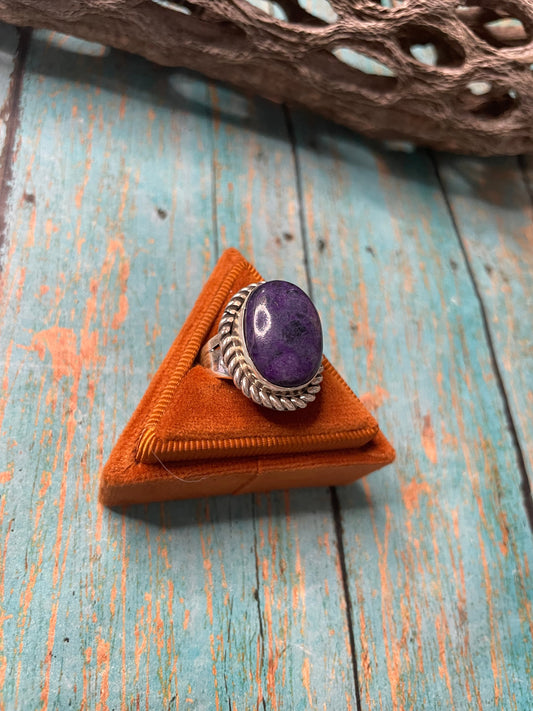 Old Pawn Handcrafted Sterling Silver & Charorite Ring Size 7.5