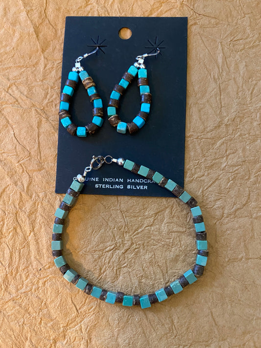 Handcrafted Turquoise & Jasper Sterling Silver Beaded Dangle Hoop Earrings