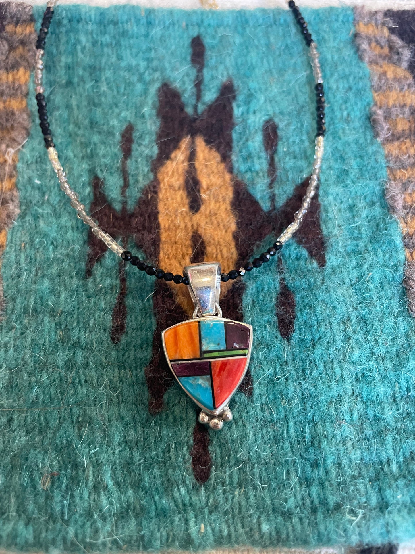 Navajo Multi Stone Inlay & Sterling Silver Pendant