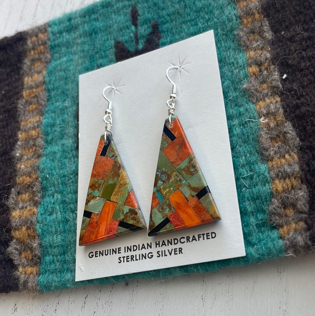 Handcrafted Multi Stone Inlay Dangle Earrings