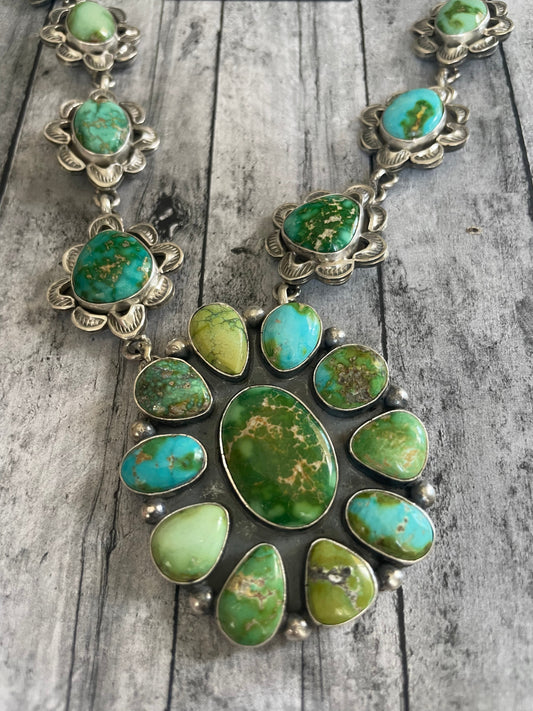 Handcrafted Sonoran Mountain Turquoise Necklace Set signed LK