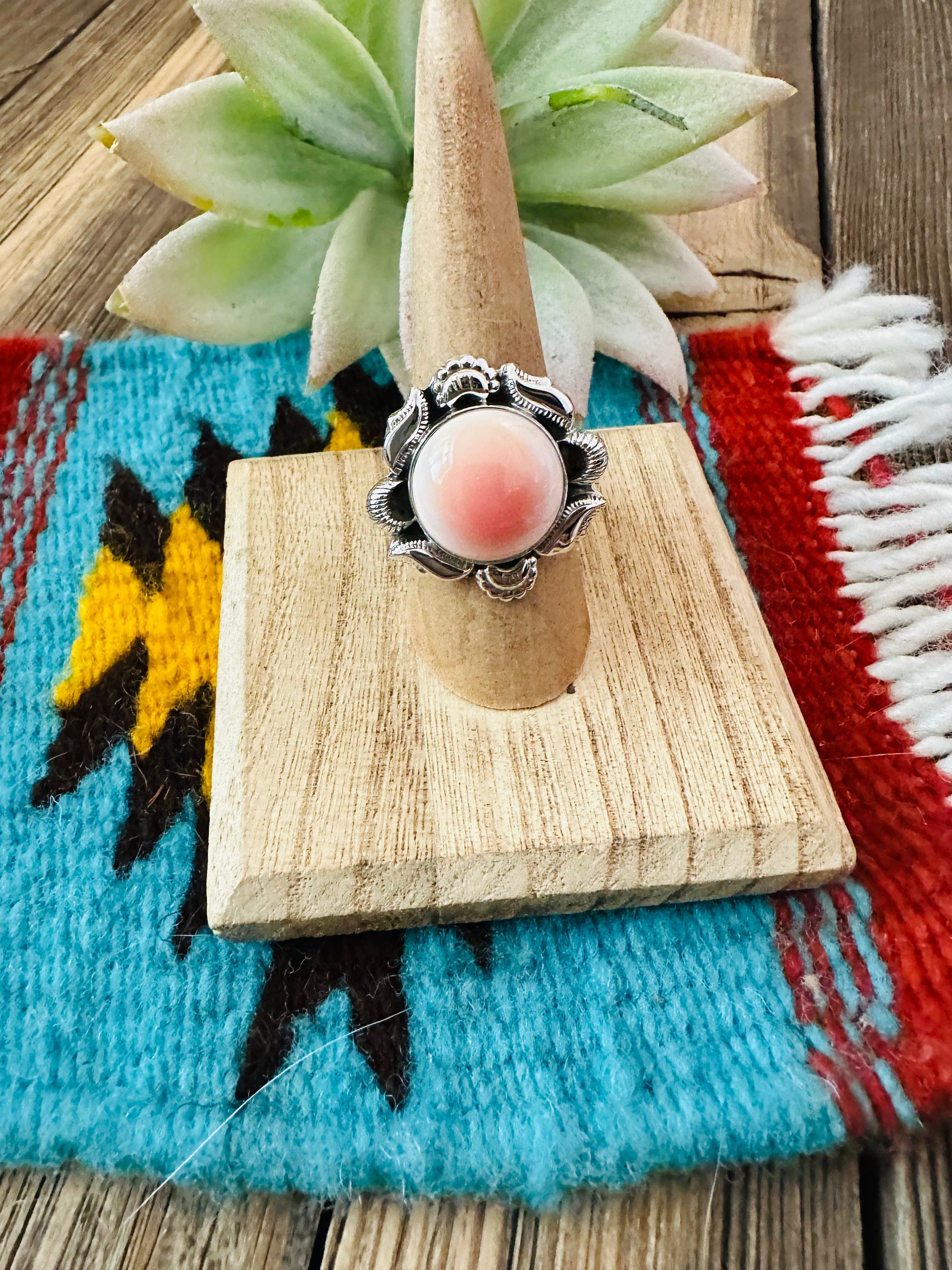 Handmade Sterling Silver & Queen Pink Conch Shell Adjustable Ring – A ...