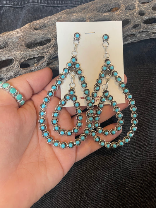 Handcrafted Turquoise & Sterling Silver Snake Eye Hoops