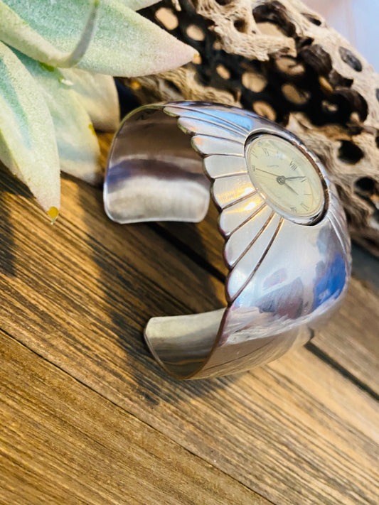 Old Pawn Vintage Handcrafted Hand Stamped Sterling Silver Watch Cuff