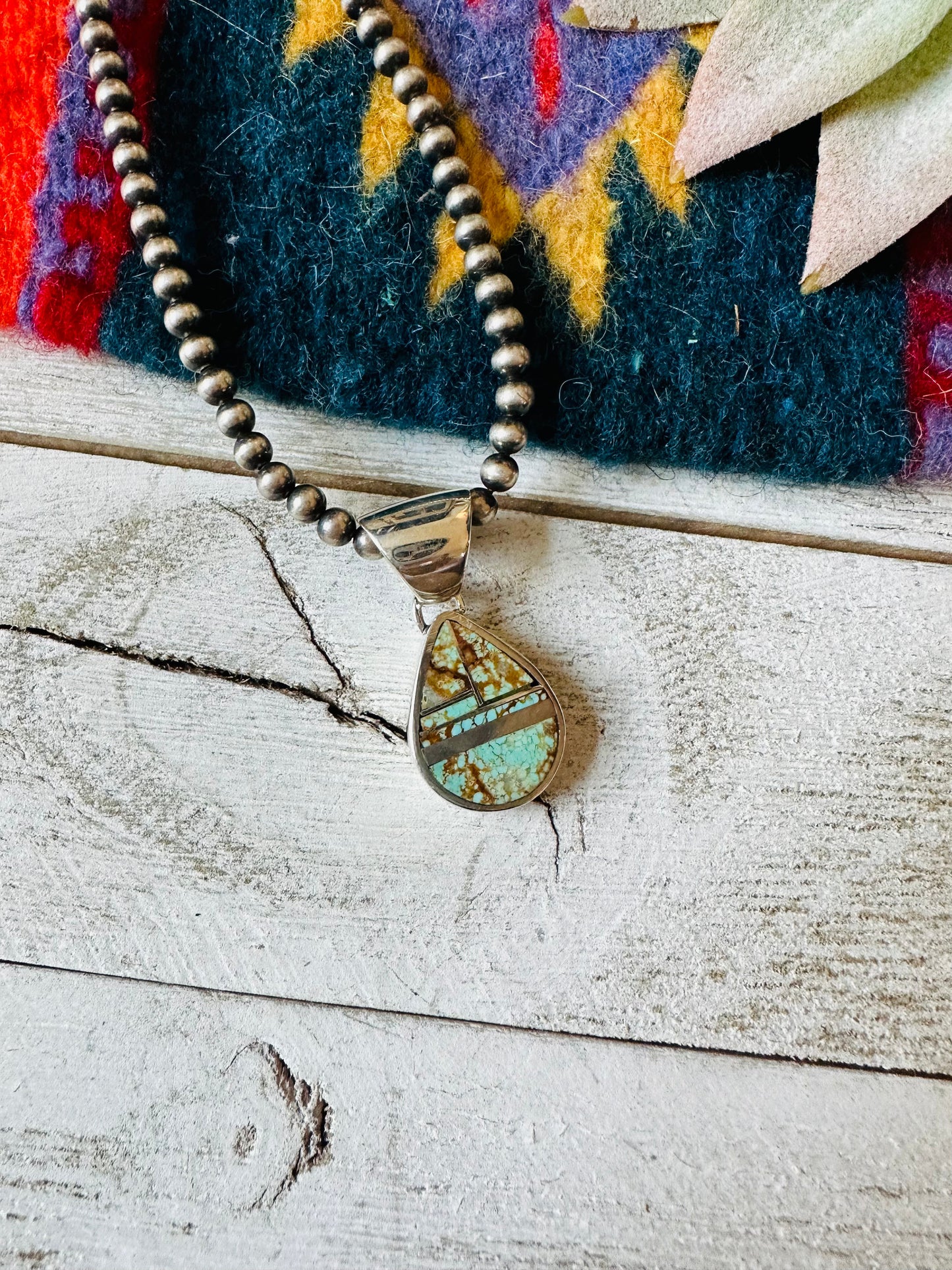 Navajo Number 8 Turquoise & Sterling Silver Teardrop Inlay Pendant