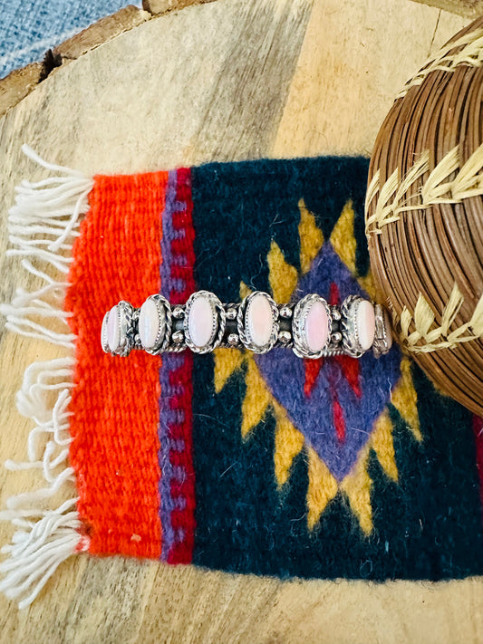 Handcrafted Queen Pink Conch Shell & Sterling Silver Cuff Bracelet