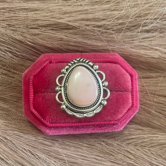 Gorgeous Handcrafted Pink Peruvian Opal And Sterling Silver Adjustable Ring