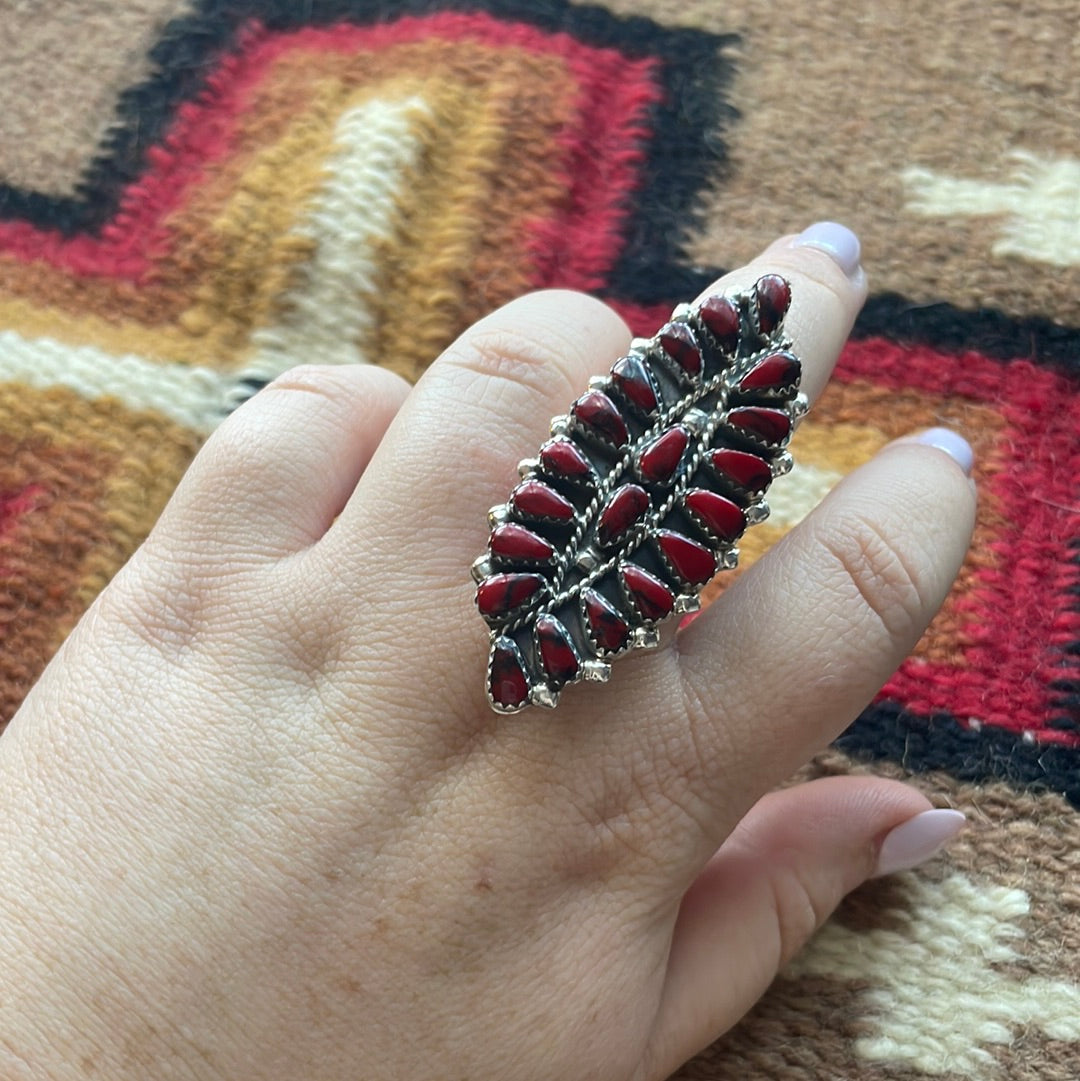 Handcrafted Sterling Silver & Red Mojave Cluster Ring