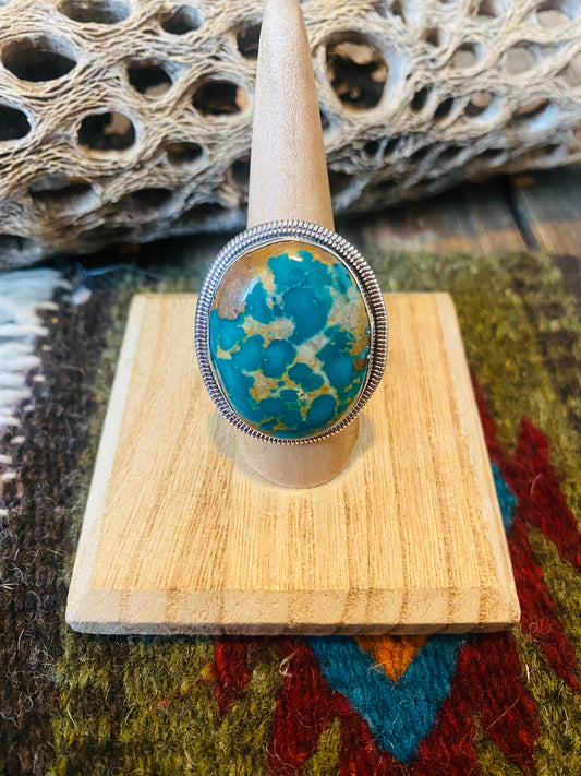 Handcrafted Gold Canyon Turquoise & Sterling Silver Adjustable Ring by Wydell Billie