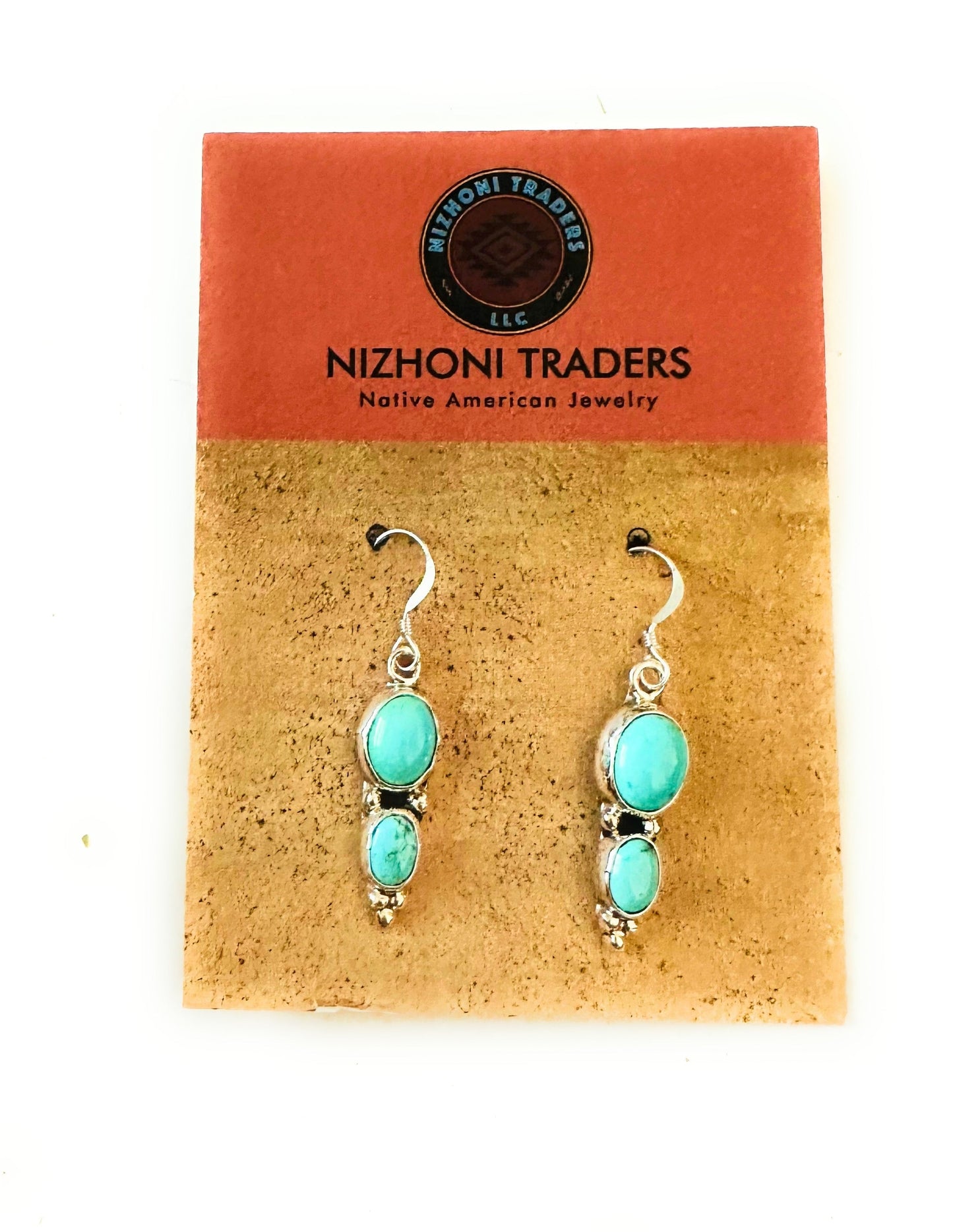 Navajo Turquoise & Sterling Silver Two Stone Dangle Earrings