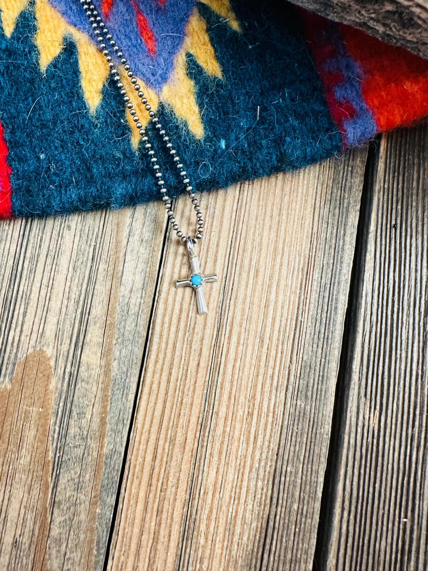 Navajo Turquoise & Sterling Silver Mini Cross Pendant