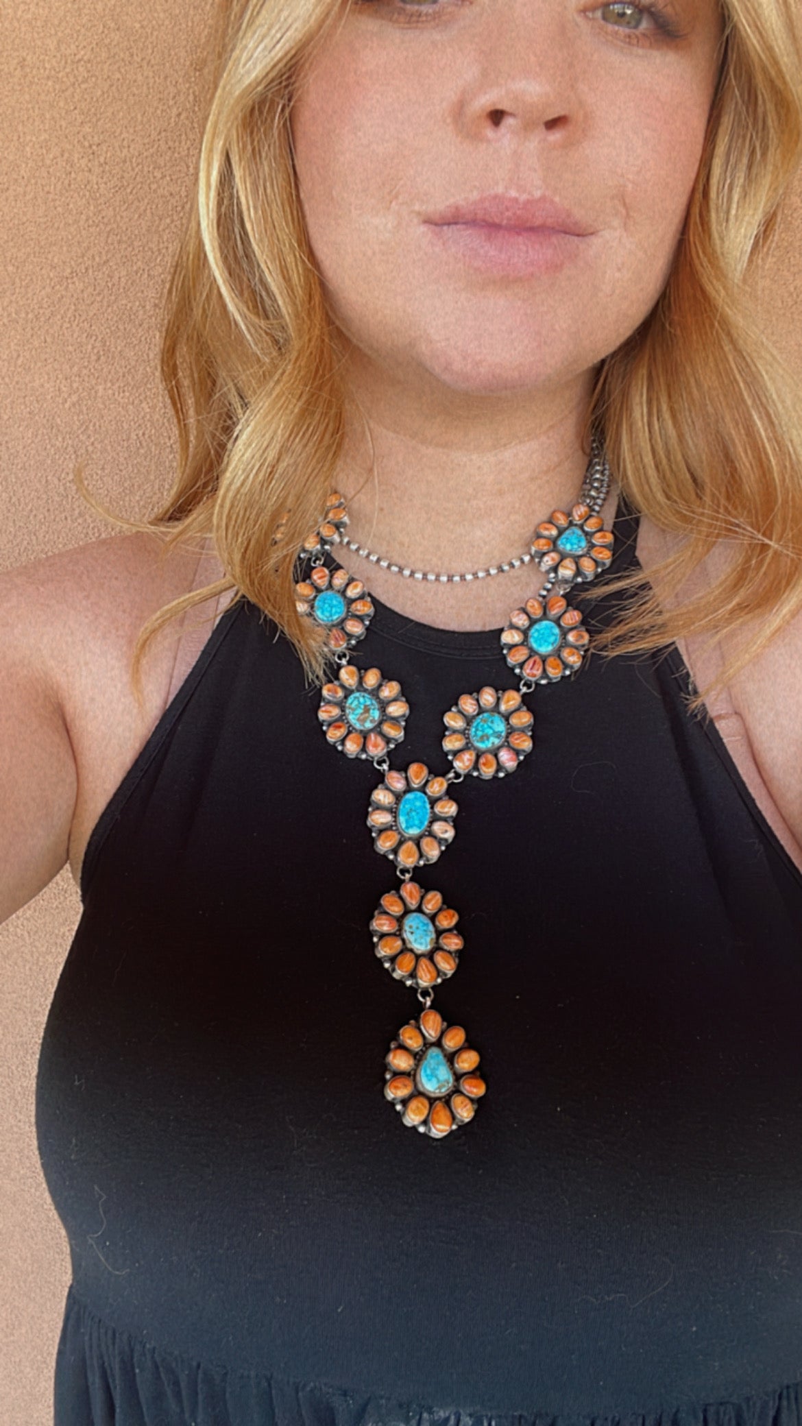 Handcrafted Sterling Silver Turquoise & Orange Spiny Necklace
